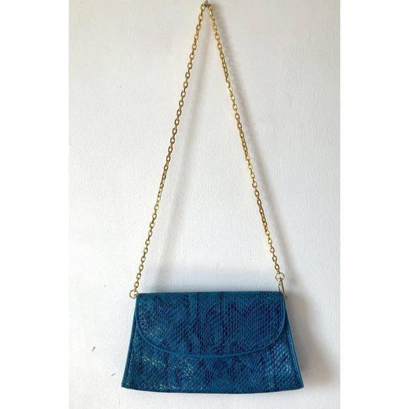 NWOT Blue Snake Print Abas Convertible Clutch Purse with Long Chain - Picture 2 of 4